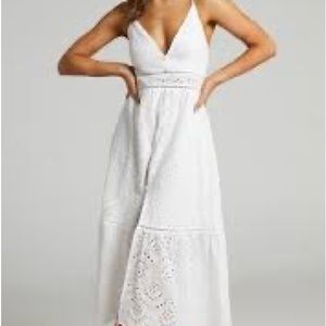 White cotton eyelet-embroidered maxi dress size large